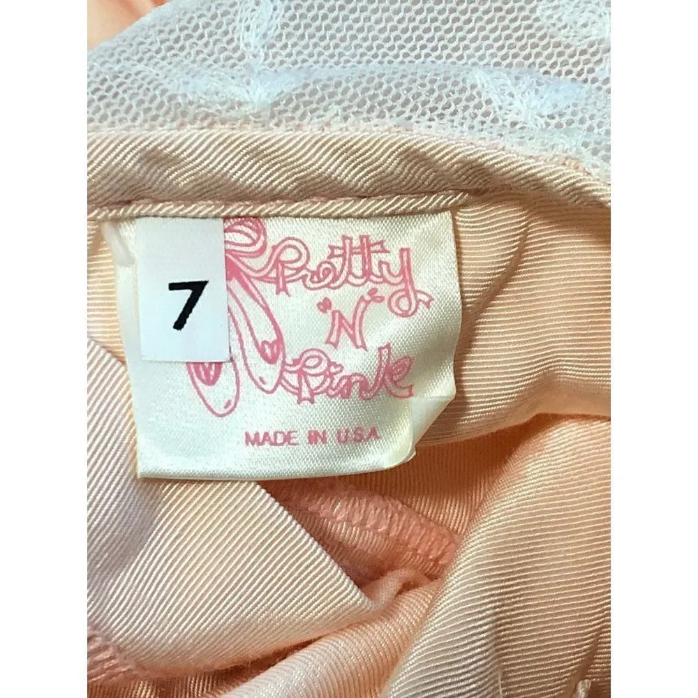 Vintage Pretty N Pink Victorian Style Portrait Dress Light Peach Girls Size 7